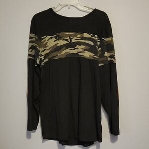 Long Sleeve Black Tee with Camo Accent